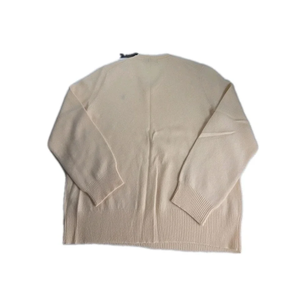 POLO RALPH LAUREN MEN'S LARGE V NECK SWEATER‎ CREAM WOOL, LOGO, NWT